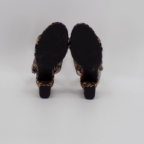 Coach Rylie Heeled Sandals Size 6.5 Cheetah Animal Print Calf Fur Buckle Strap - Picture 7 of 10